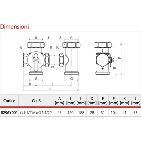 Vanne Mélangeuse à Bille à Trois Voies Giacomini R296Y001 | 1 1/2" 2 Vanne Mélangeuse à Bille à Trois Voies Giacomini R296Y001 | 1 1/2" – Image 2